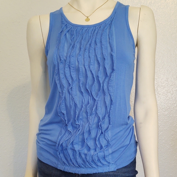 Design History Tops - Design History Blue Tank with Ruffles